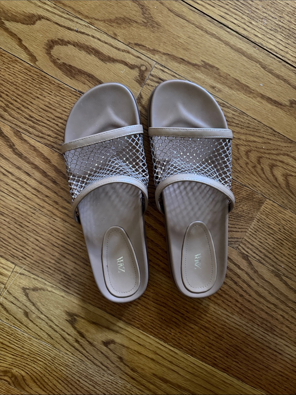 ZARA Beige Taupe Mesh Slide Sandals